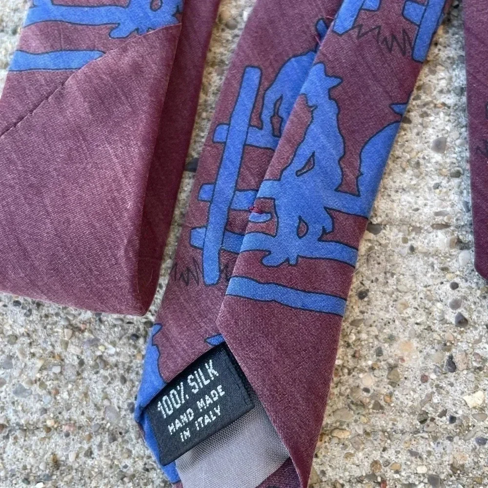 Vintage Necktie SILK Italy Roper COWBOYs Sitting on Fence '57 Corvette Mens